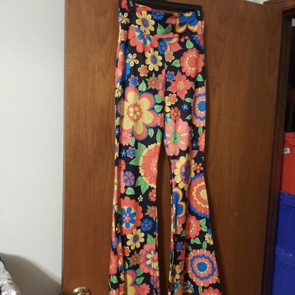 NEW ! Deerose High Waist Stretch Bell Bottom Slim-Fit Flare Leg Hippie Pant Sz L - Picture 1 of 8